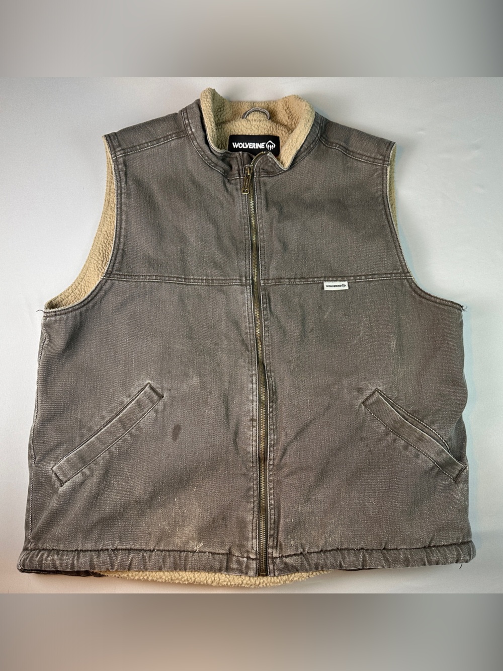 Wolverine Brown Sherpa Lined Vest Full Zip Front Size XL